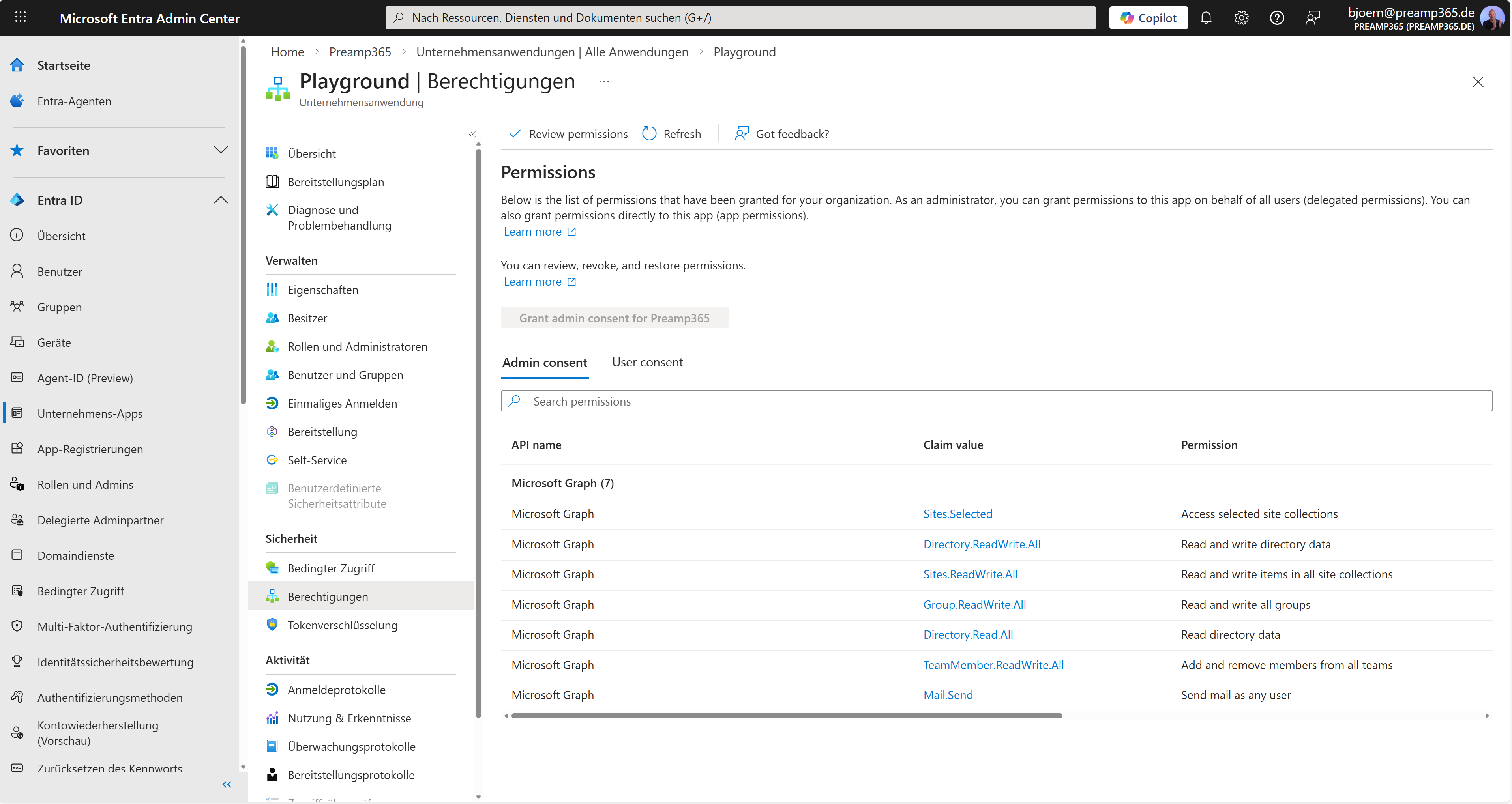 Konfiguration der Graph API Permissions (Scopes) für eine Azure System-assigned Managed Identity in Microsoft Entra ID