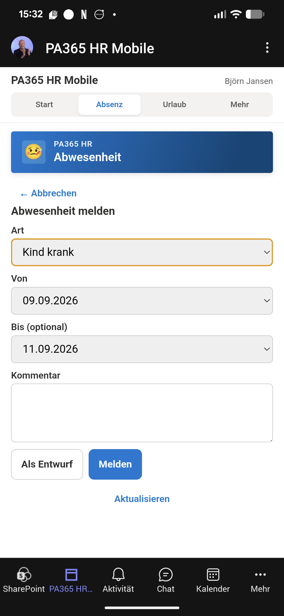Mobile Krank- und Abwesenheitsmeldung