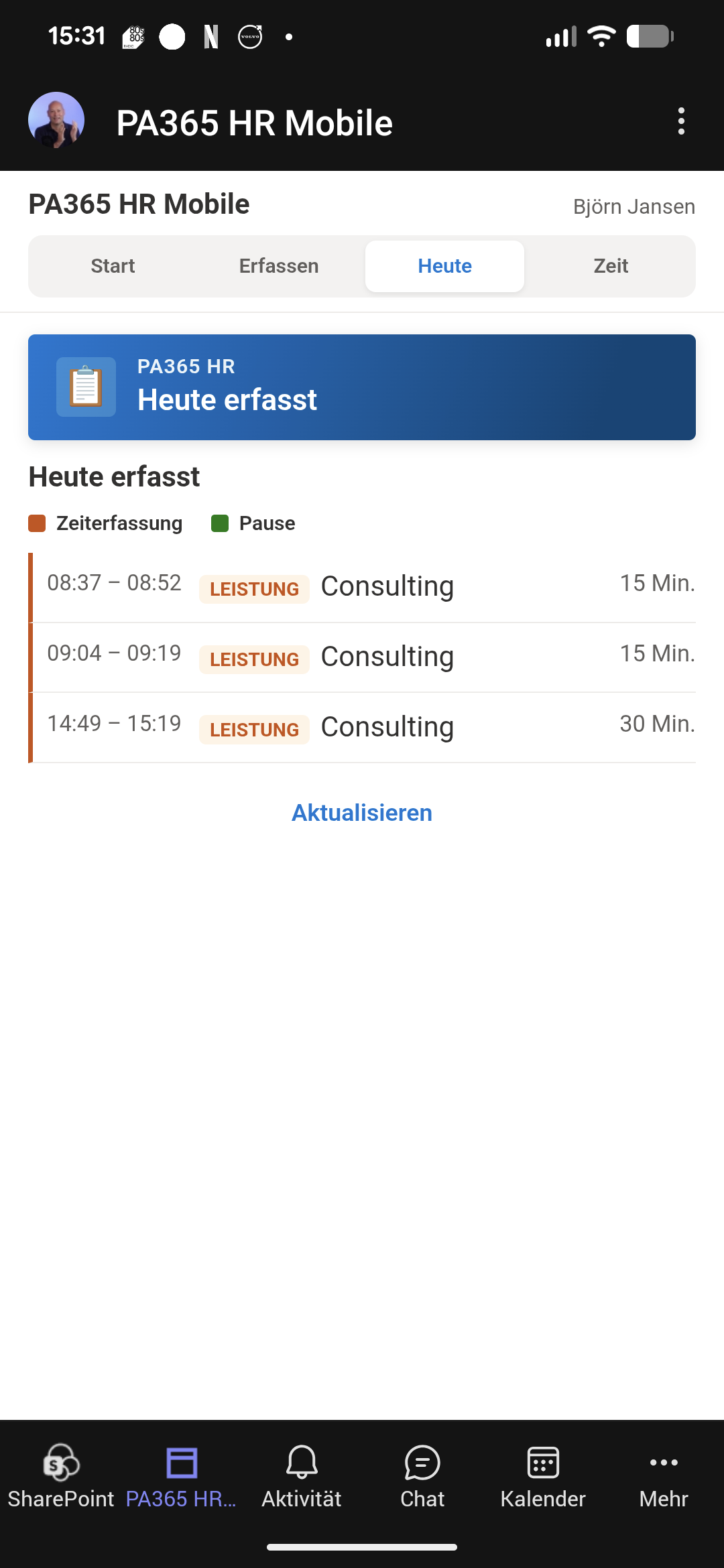Mobiles Tagesprotokoll der Zeiterfassung