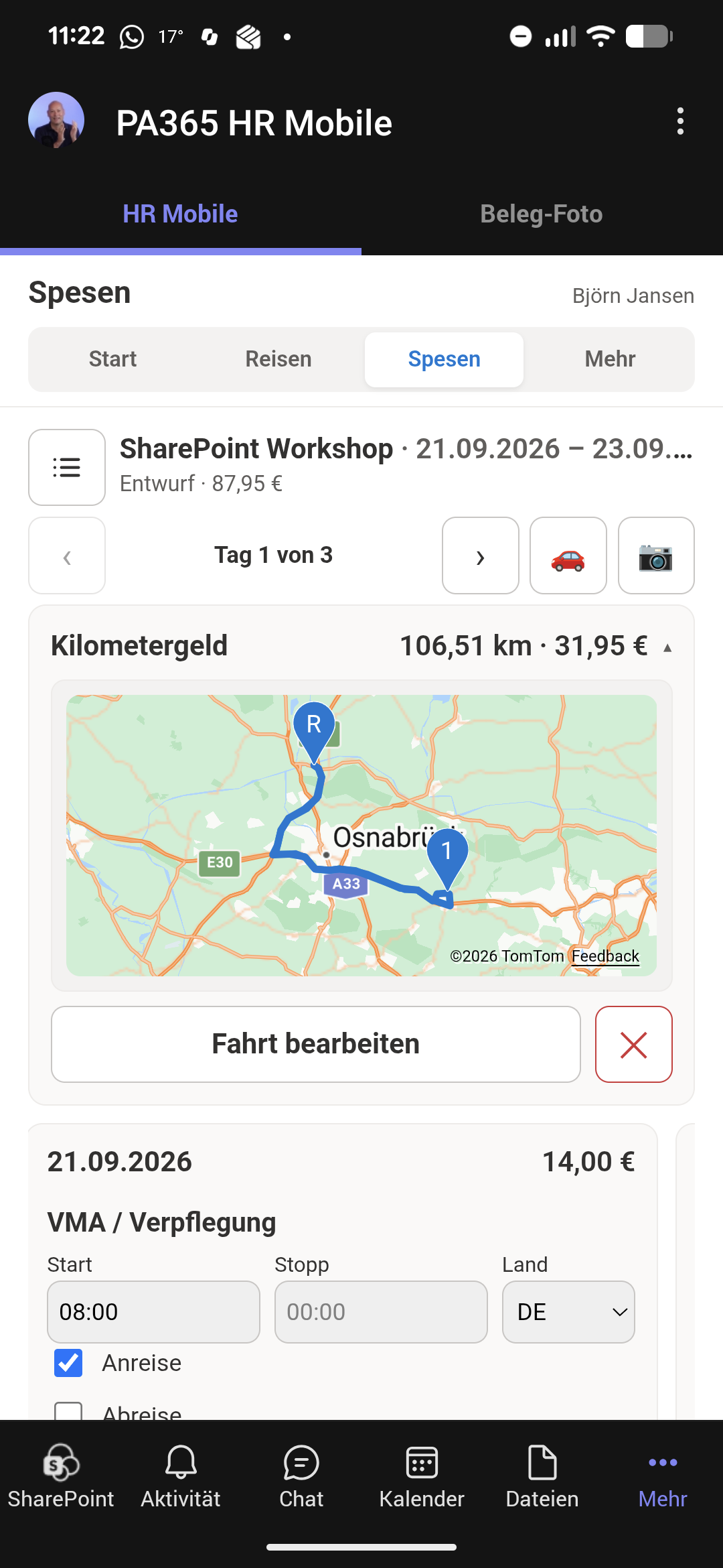 Mobile Kilometerberechnung für Spesen mit Azure Maps