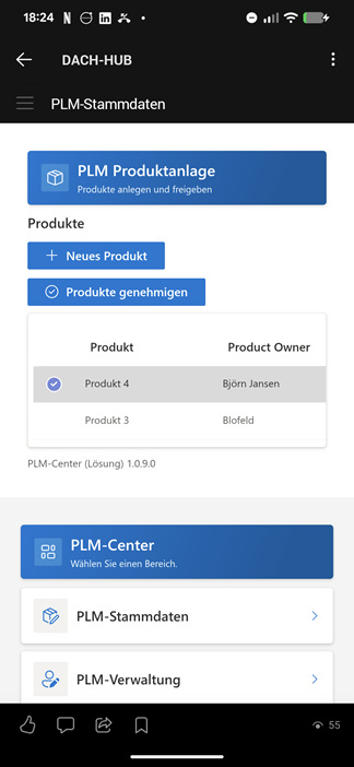 Mobile Darstellung des PLM-Beispiel-Webparts auf einem Smartphone
