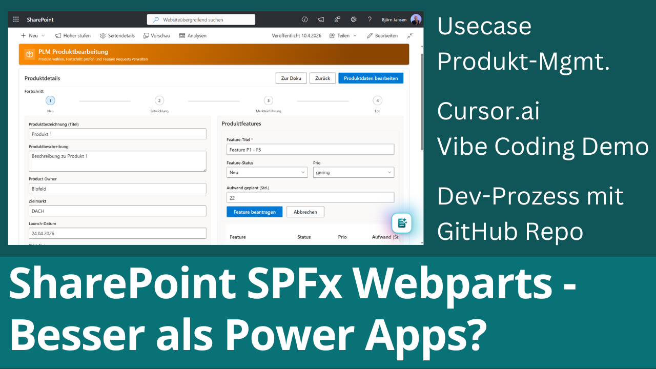 Video zu: SPFx-Webparts: SharePoint Framework vs. Power Apps – Warum die KI das Pendel zurück zu Pro-Code schwingt