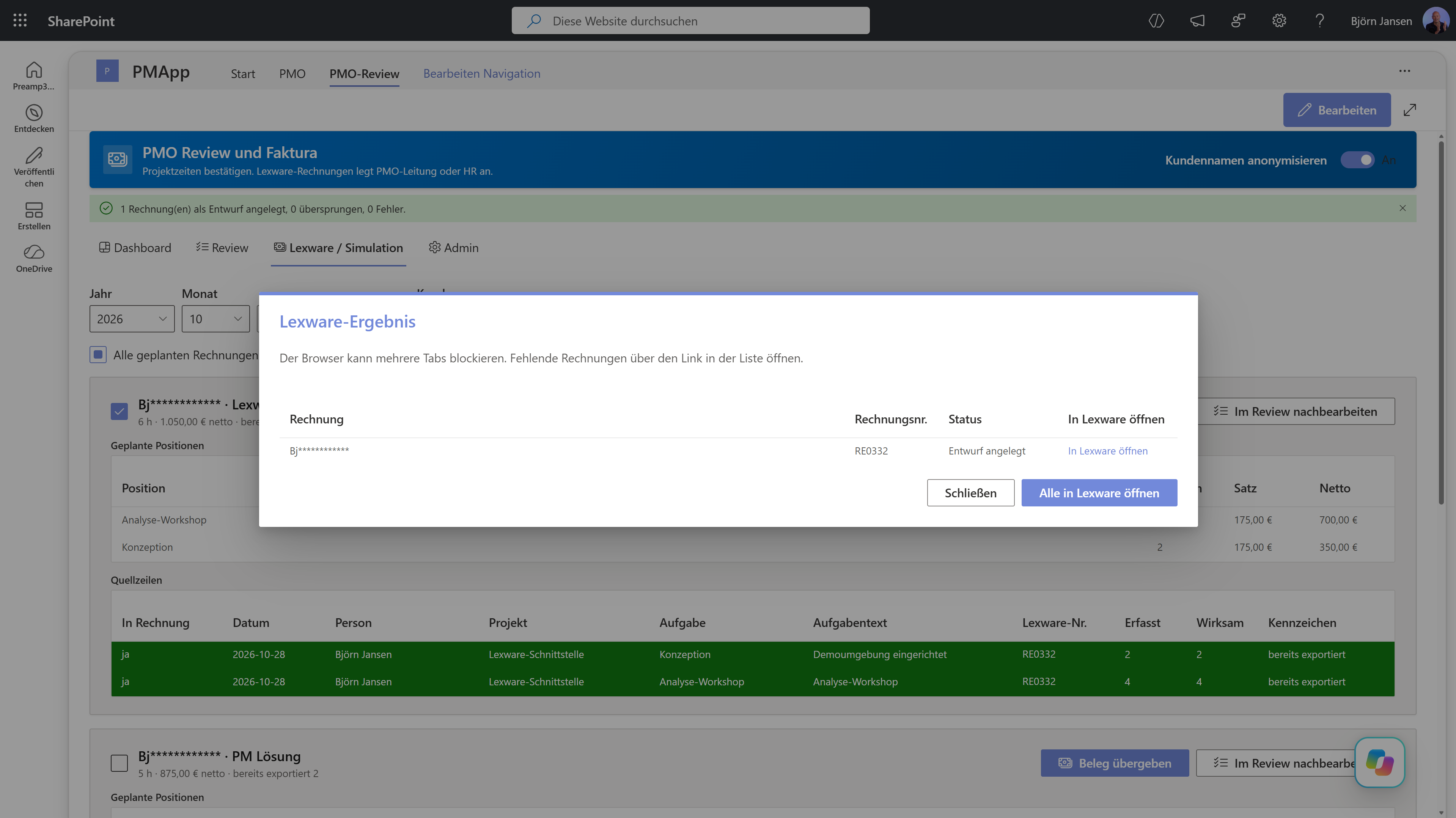 preamp365 PM: Writeback der Lexware-Belegnummer und Kontrolle im Review